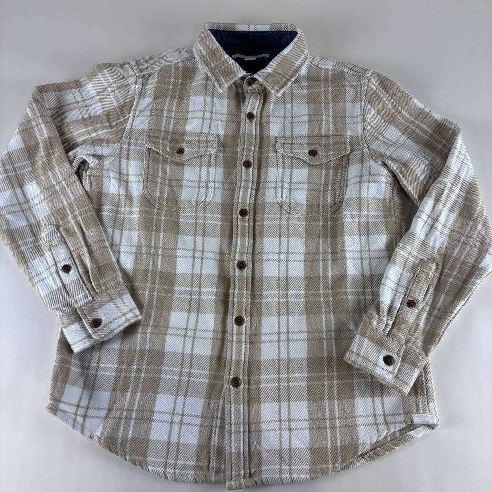 Outerknown Plaid Blanket Flannel Shirt Mens Medium Beige Tan Button Up - Picture 1 of 9